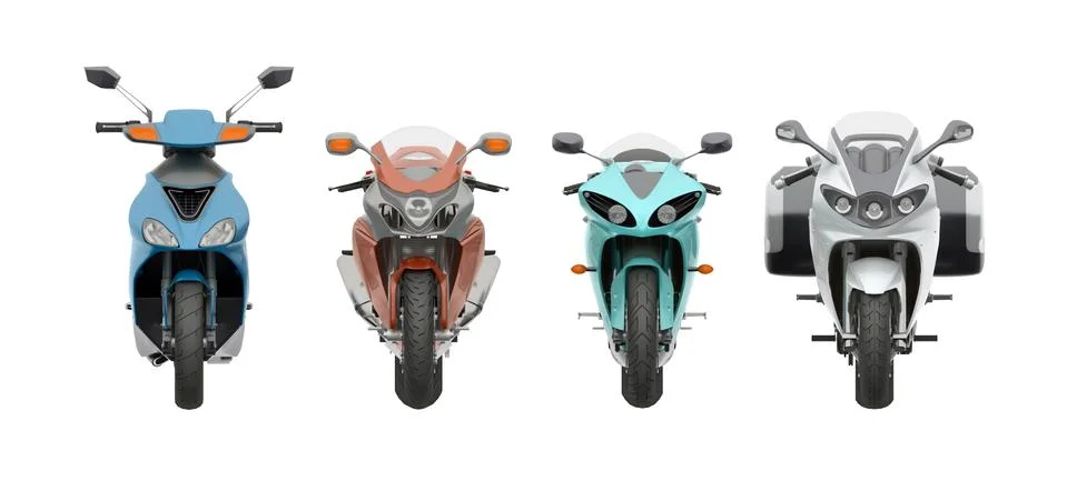 Group motorcycles front view 3d rendering Stock Illustration