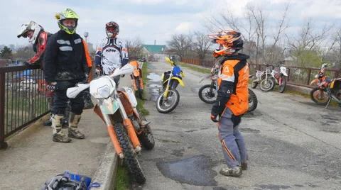 A group of motorcyclists on the bridge Stock Footage 68940703