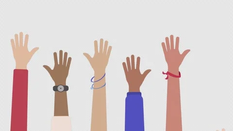 Group of multi-ethnic diverse people raising their hands. ALPHA CHANNEL is on. Stock Footage 278375989