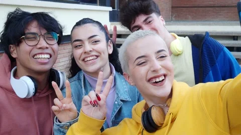 Group of multi-ethnic friends taking a selfie and having fun Stock Footage 172217331