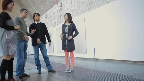 Group of Multi-Ethnic Friends Visiting an art Gallery and Having discussion Stock Footage 107110922