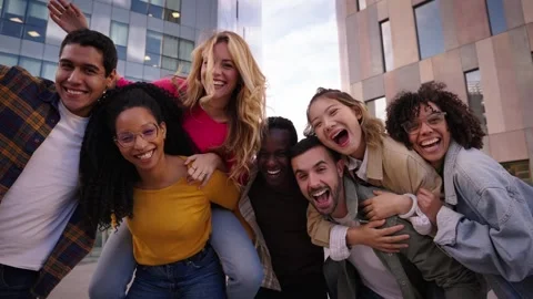 A group of multi-ethnic young friends are having fun in the city Stock Footage 270254560