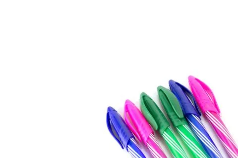Group of multicolor pen on white background Stock Photos