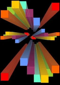 Group of multicolored 3d prism in perspektive, vanishing point. Colorful Stock Illustration