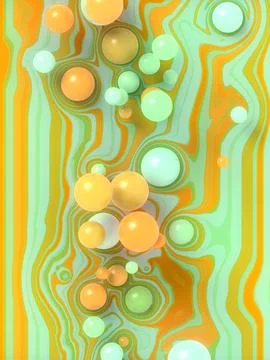 Group of multicolored spherical shapes on a striped background. 3d pattern Stock Illustration