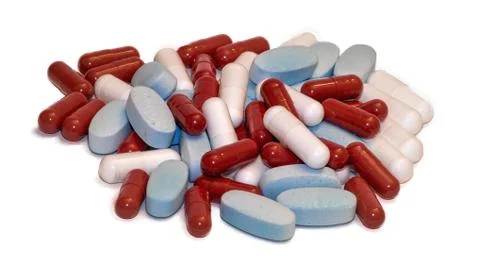 Group of multicolour pills Stock Photos