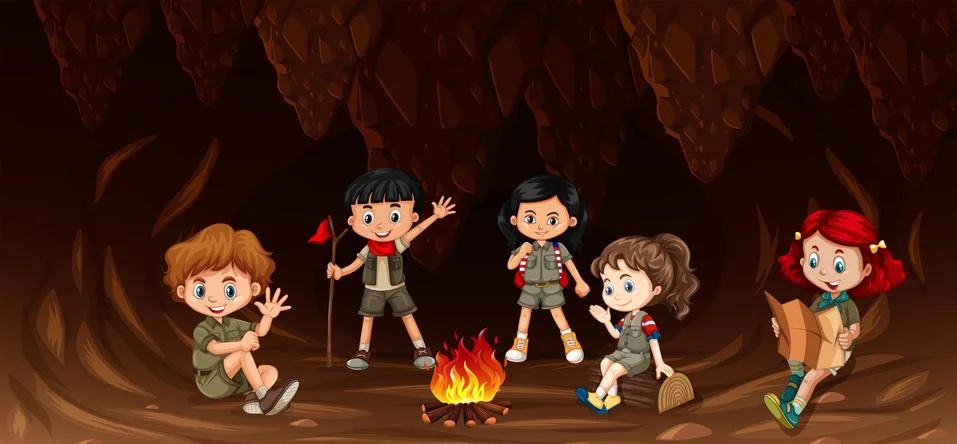 Group of multicultural children camping Stock Illustration