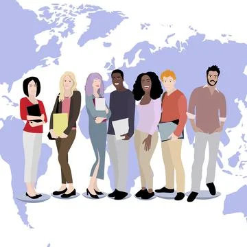 Group multicultural students, boy and girl Stock Illustration