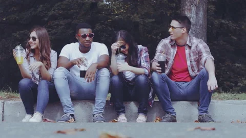 Group of multicultural students sitting in the park. Friendship Team Concept Stock Footage 138999463