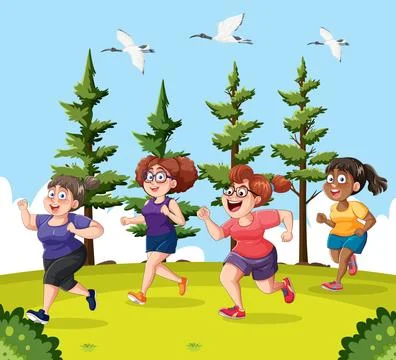Group of Multicultural Women Jogging Stock Illustration