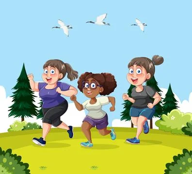 Group of Multicultural Women Jogging Stock Illustration