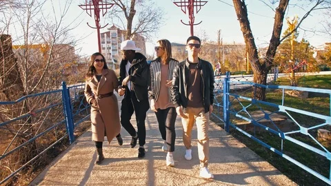 Group of Multiethnic Friends Walking 스톡 동영상 89710971