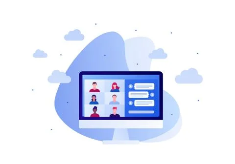 Group of multiethnic people avatar on computer screen. Stock Illustration