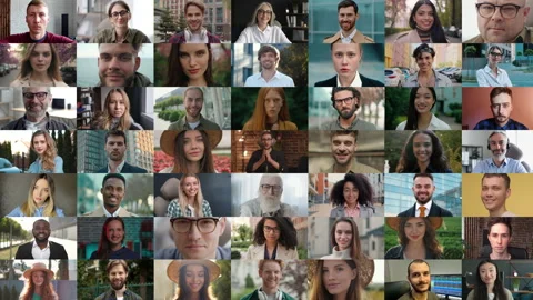 Group of Multiethnic People looking at Webcam listening to Man Coach, Leader Stock Footage 162037791