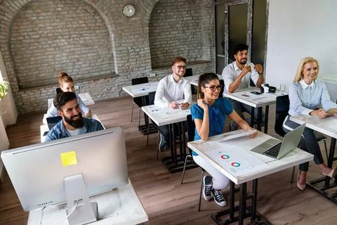 Group of multinational business people develop themselves in business training 스톡 사진