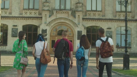 Group of multinational students going to college Stock Footage 109157371