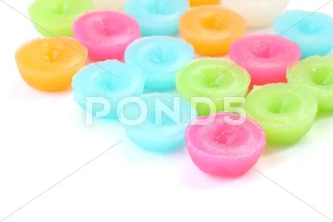 Group of multiple flower scented thai sweet on white floor. Stock Photos