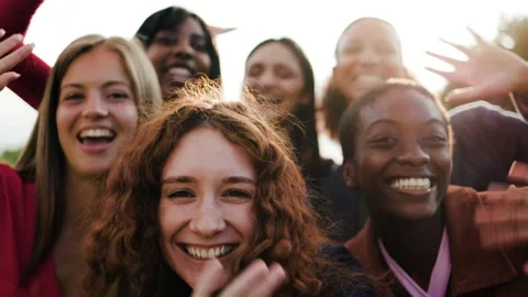Group of multiracial friends have fun looking at camera Stock Footage 274221545