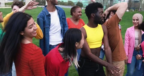 Group of multiracial people dancing together outdoor Stock Footage 192382575