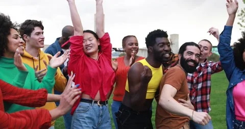 Group of multiracial people dancing together outdoor Stock Footage 192383410