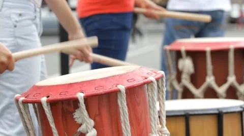 Group of musicians playing on a drums Stock Footage 68388150