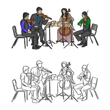 Group of musicians playing in quartet vector illustration sketch doodle hand Stock Illustration