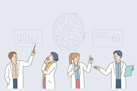 Group of neuroscientists is studying human brain trying to improve memory and Stock Illustration