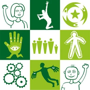 Group of nine different human icons in green tones. Stock Illustration
