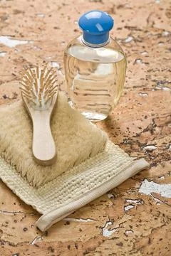 Group of objects on cork wood Foto stock