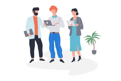 Group of office worker looking at the laptop computer. Illustrazione stock