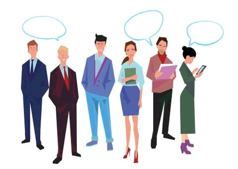Group of office workers, employees, managers with speech bubble. Stock Illustration