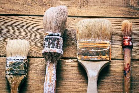 Group of  old oxide vintage tools. Paintbrushes Stock Photos