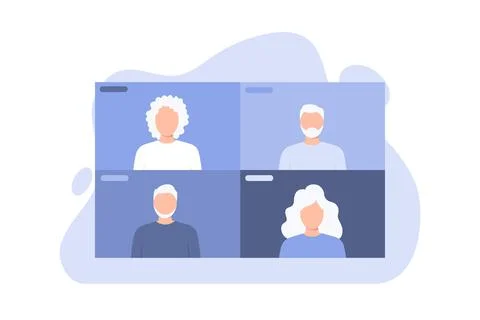 Group of old people talking by internet, web chatting. Online meeting via video Stock Illustration