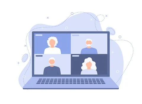 Group of old people talking by internet, web chatting. Online meeting via video Stock Illustration