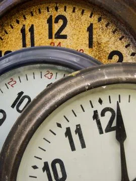 Group of old wall clocks Stock Photos