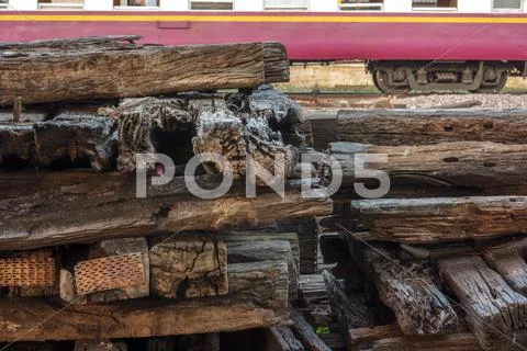 A group of old wooden sleeper. Stock Photos