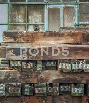 A group of old wooden sleeper. Stock Photos