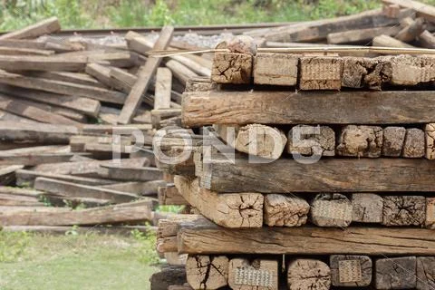 A group of old wooden sleeper Stock Photos