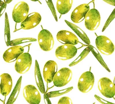 Group of olives, pattern, watercolor Stock Illustration