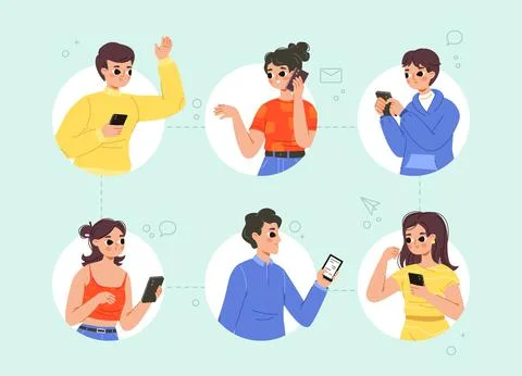 Group online talking, video wireless meeting. Company interview, friends virtual Stock Illustration