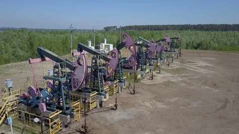 Group of operating oil pumps Stock Footage 76612352