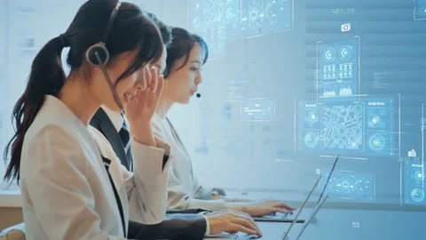 Group of operator working in the office and communication network concept. Custo Stock-Footage 155664748