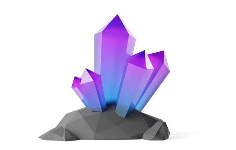 Group or cluster of blue and violet colored gemstones or crystals on grey s.. 库存插图