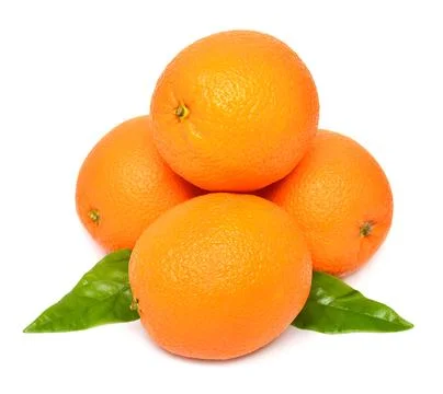 Group oranges fruit isolated on white background with leaves isolated on wh.. Stock Photos