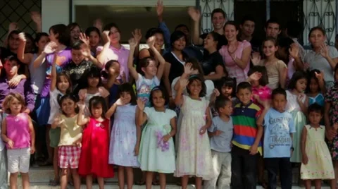 Group of Orphans Waving in Honduras Stock Footage