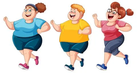 Group of overweight people jogging Stock Illustration