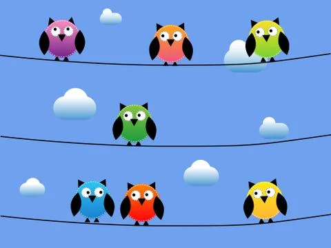 Group of owls Stock Illustration