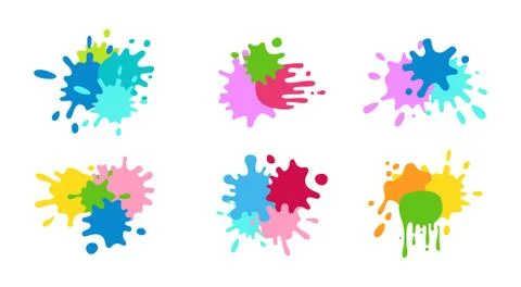 Group paint splash round shape spatters ink set Illustrazione stock