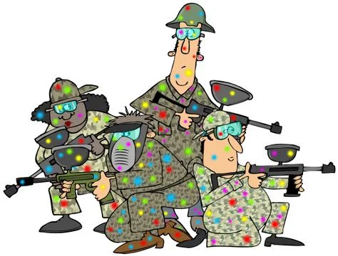 Group of paintballers Stock Illustration