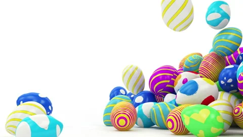Group of Painted Easter Eggs Falling on white background with Alpha Matte Stock Footage 122914633